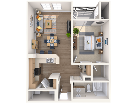 Floor plan for 1 bed, 1 bath, 694 sqft